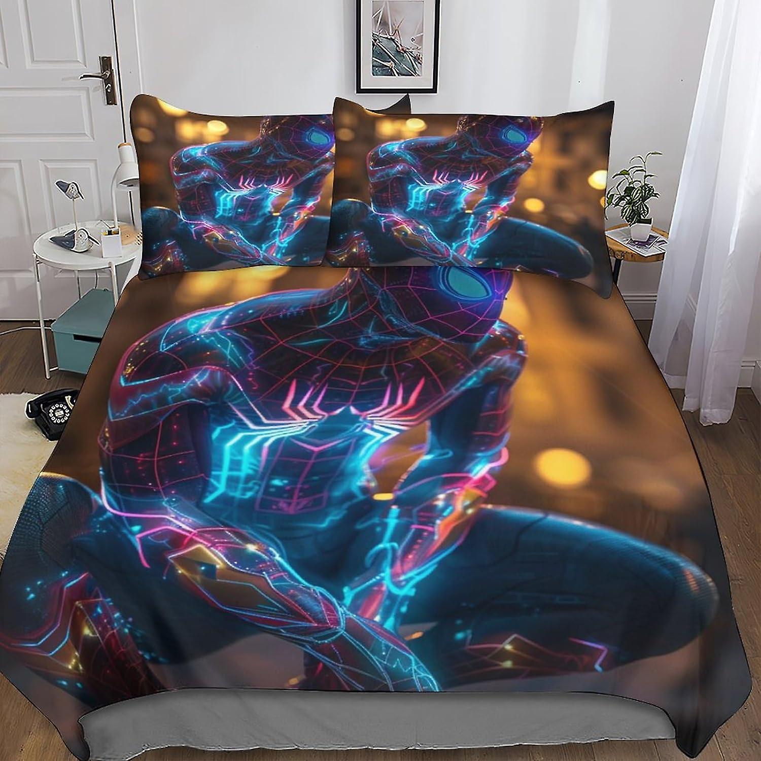 DSJackson Cool Spider Man Playful 3D Print Duvet Cover Set with Hidden Zipper Closure - Microfiber Movies Bedding Set with Pillowcases - Perfect for B