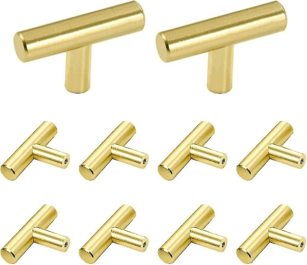 10pcs Gold T Bar Drawer Knobs - Single Hole Cabinet Pulls for Kitchen Cabin