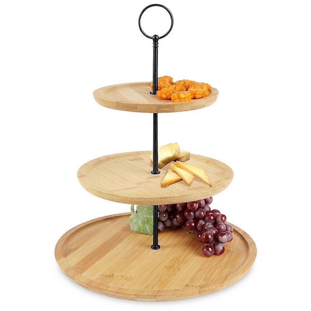 Three-tier bamboo cookie stand for cakes, fruit, and snacks