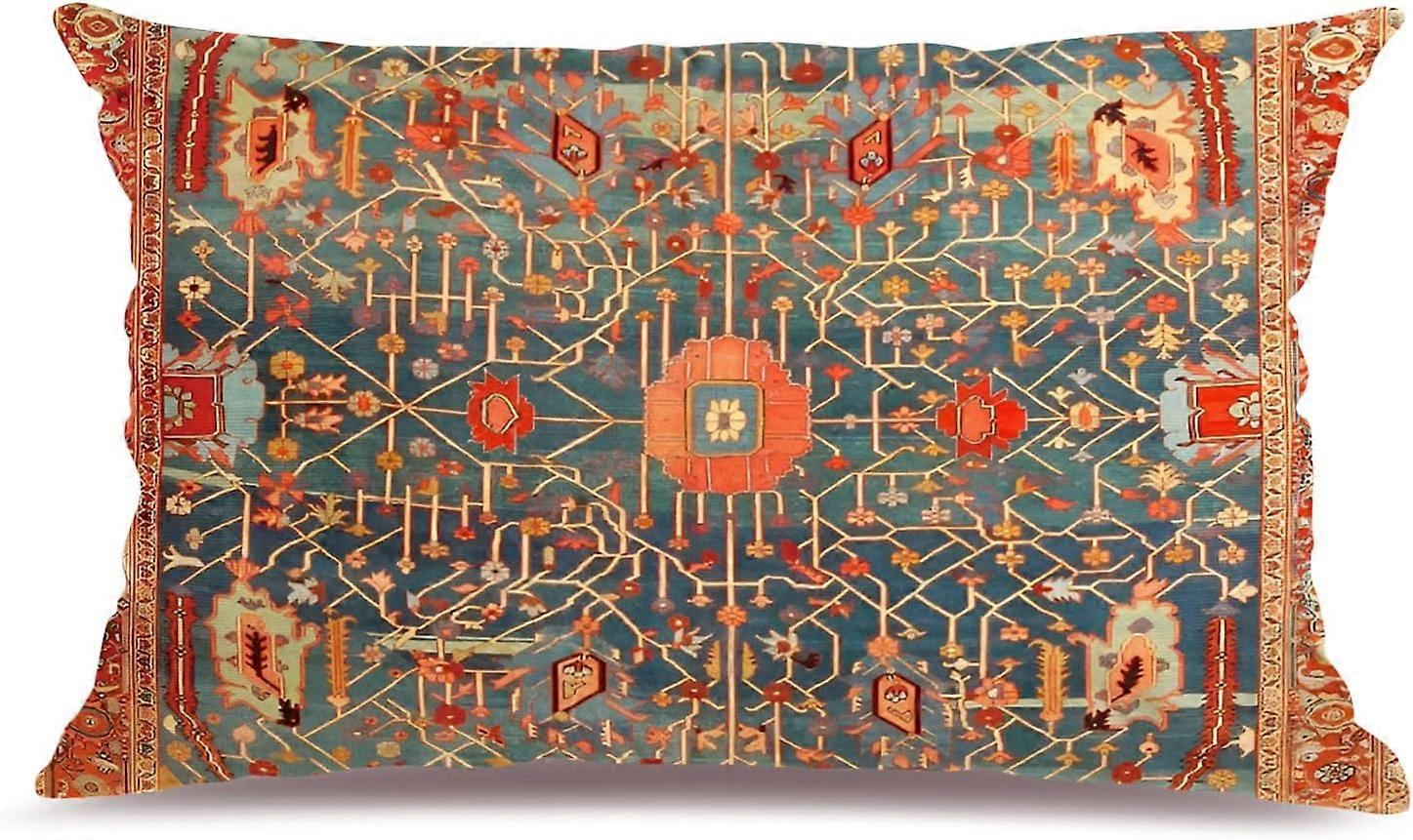 Boho Kırmızı Yastık Kılıfları 12x20 inç, Bohemian Halı Çift Taraflı Desen Yumuşak Peluş Yastık Kılıfı Koltuk Koltuk Yatak Dekoratif, Sadece Yastık Kılıfı 