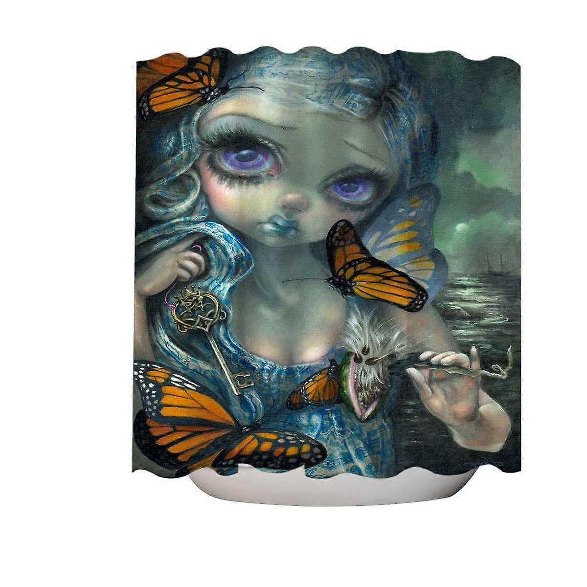 Butterfly Effect Blue Willow Pattern Maiden Shower Curtain