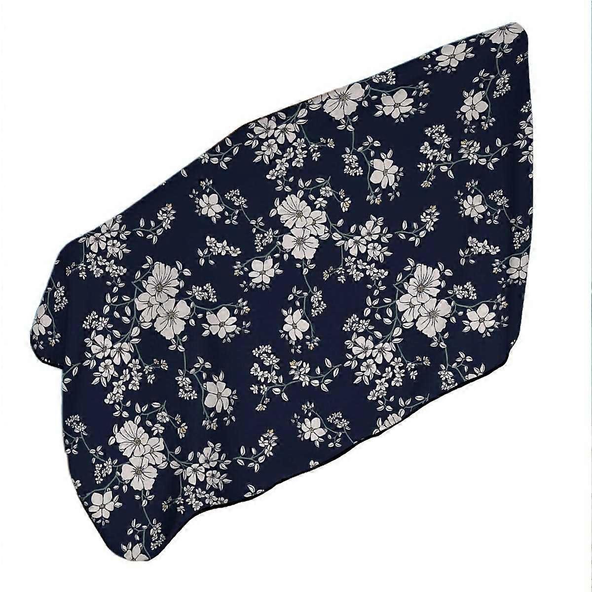 Dark Blue Background for White Floral Microfiber Beach Towel