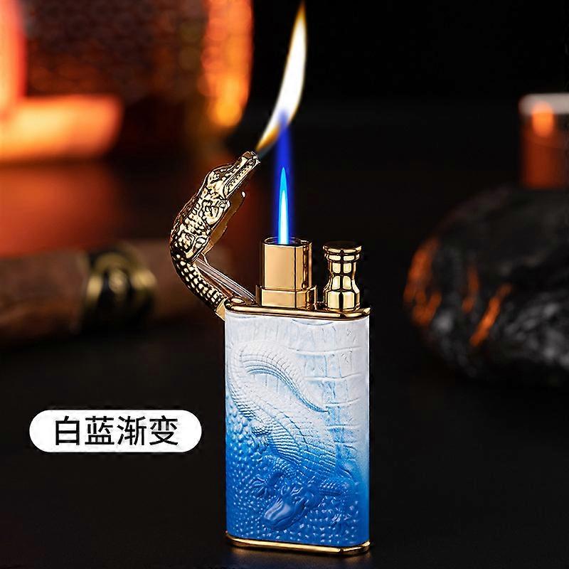 New double fire direct conversion open flame inflatable lighter metal three-dimensional relief crocodile lighter