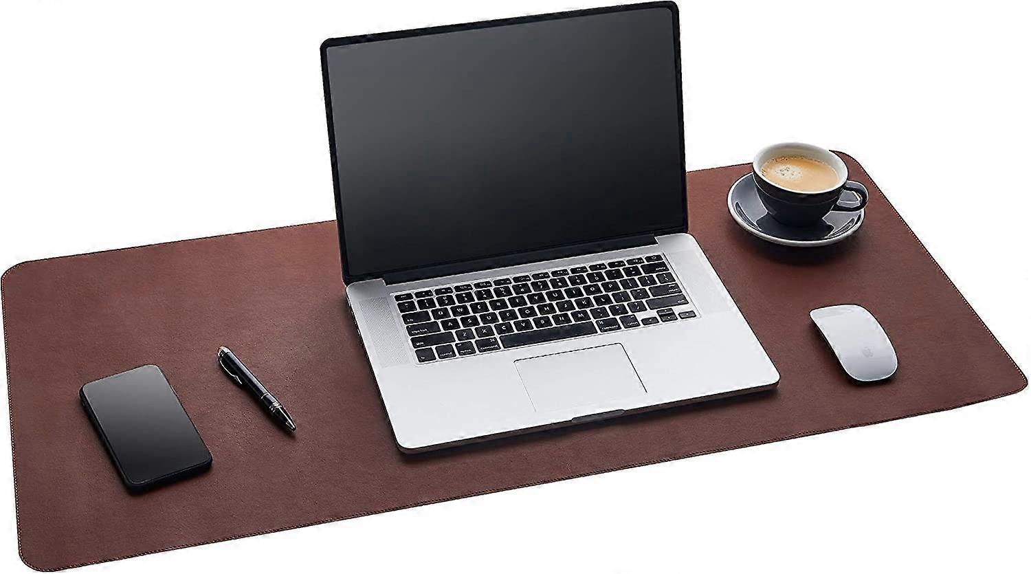 PIAO Leder Schreibtischunterlage 36 x 17 Zoll - Schreibtischunterlage Home Office Schreibtischzubehör Desktop Protector XXL Mauspad Schreibtisch Blotter (Dunkelbraun)