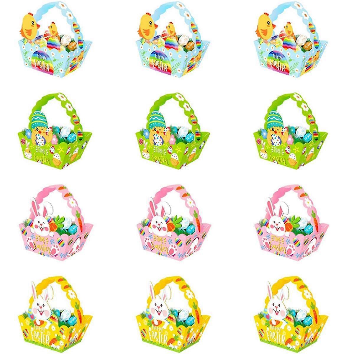 Easter Baskets with Handle,Paper Easter Party Easter Egg Hunt Activities Basket for Children Crafts