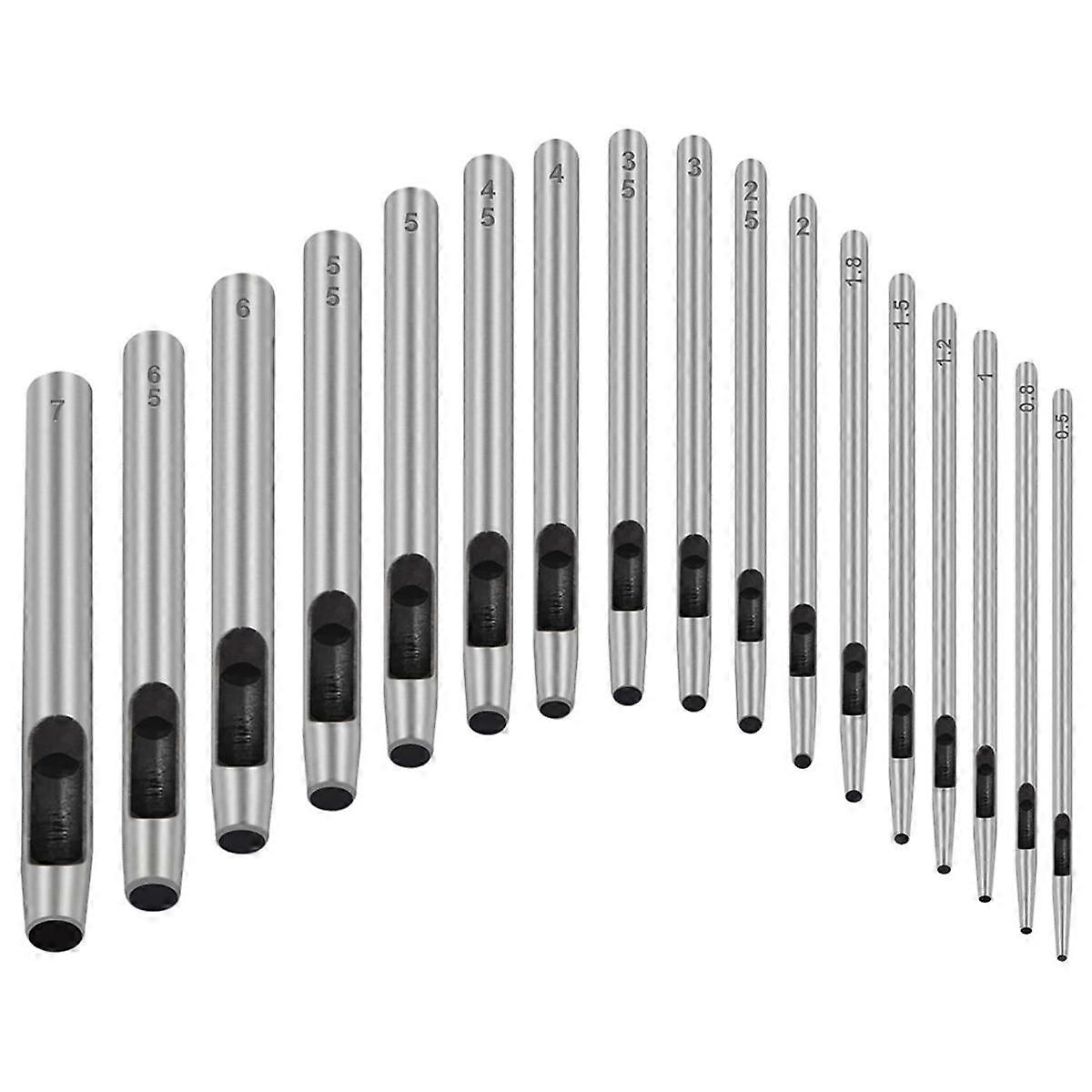 17Pcs Round Leather Hole Punch Tool 0.5-7Mm, Metal Hollow Hole Punching for Leather Craft Punch Tools Set