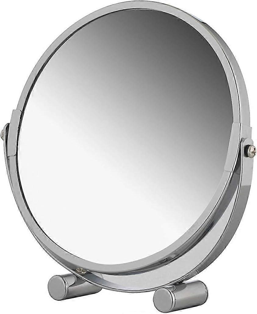 Freestanding magnifying mirror, magnification up to 3x, round double-sided makeup mirror, diameter approx. 17 cm, silver