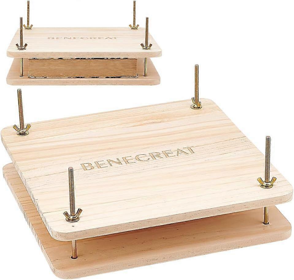 Book Press Bookbinding Wooden Book Press Tool Portable Binding Press Machine with Iron Nut Wing Nuts Gasket for Home School Office Bookbinding Supplie