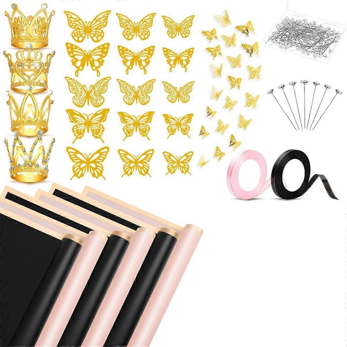 40 Sheets Waterproof Flower Wrapping Paper,Bouquet Wrapping Paper Sheets, Floral Wrapping Paper With Ribbons Flower Pins