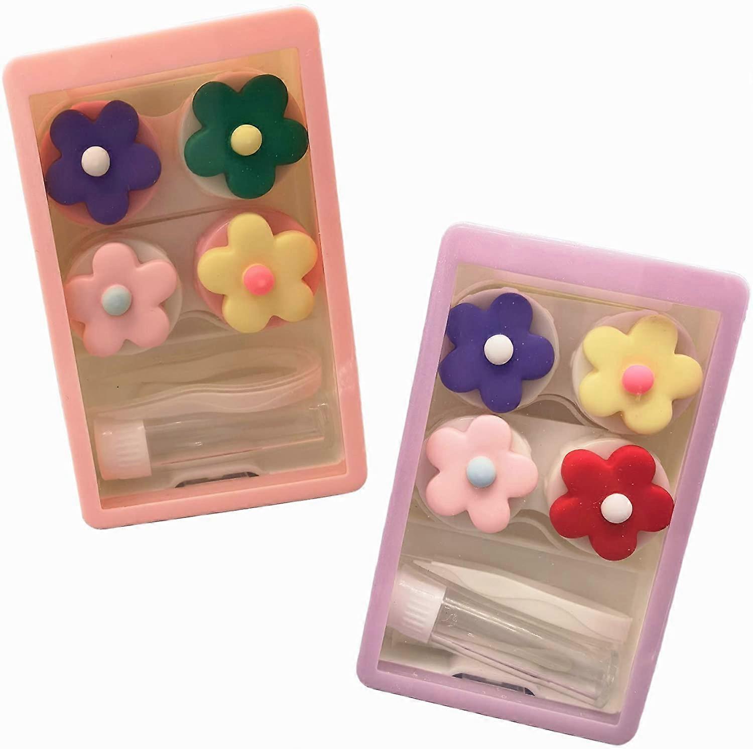 2Pcs Cute Contact Lens Case Box With Container Solution Bottle Tweezer Removal Tool