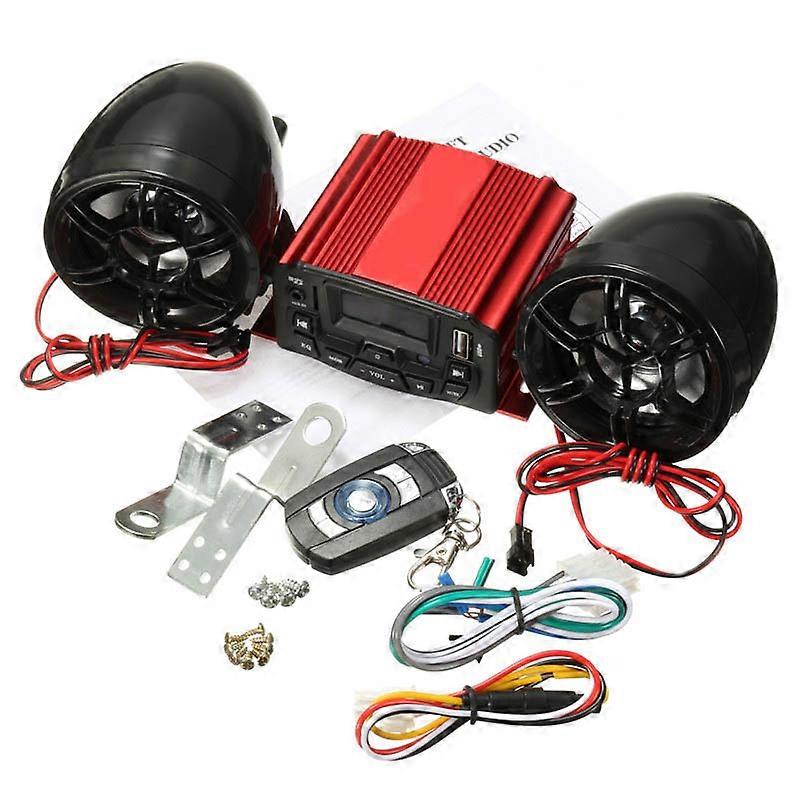 12V 摩托车红色音响系统 SD USB MP3 摩托车蓝牙音频遥控立体声 2 扬声器防水 FM 收音机