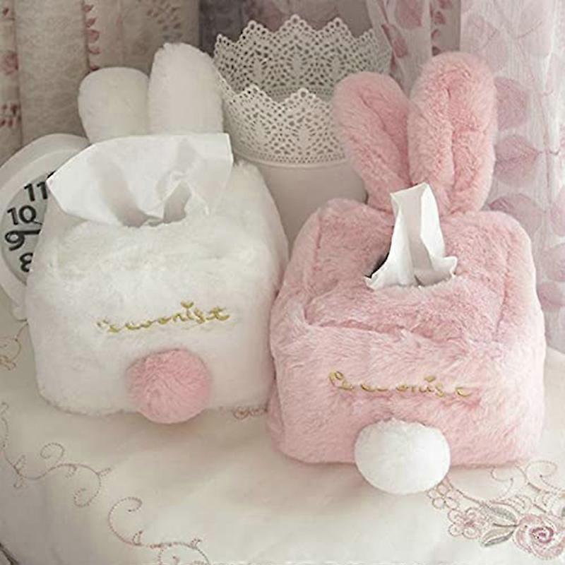 Bunny Plush Tissue Box Cover Cute Fluffy Plush Rabbit Tissue Container Holder for Bedroom Livingroom