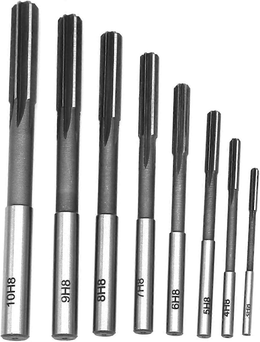 Set of 8 HSS H8 Reamers Straight Shank for Milling Machine 3/4/5/6/7/8/9/10mm,2024 Ping