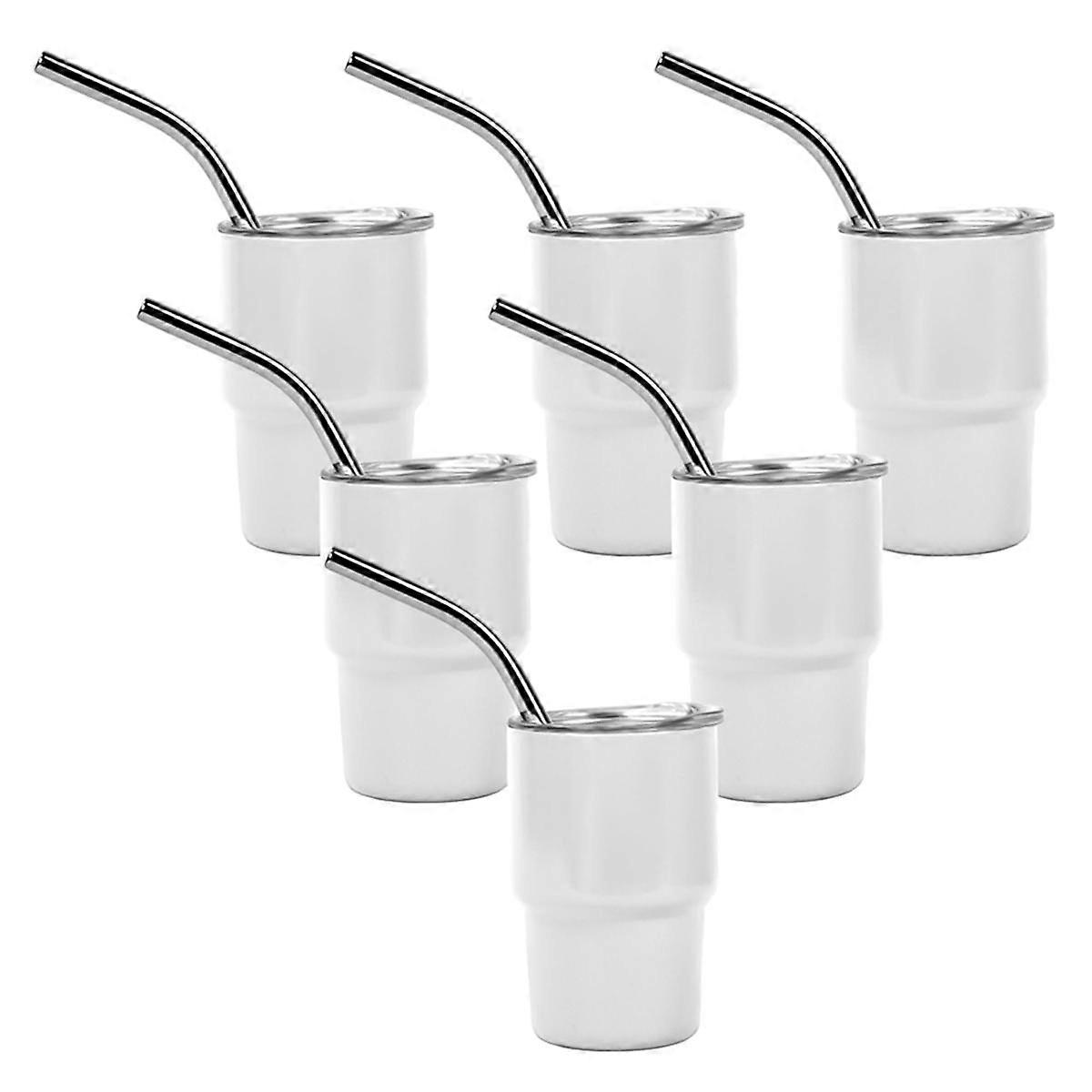 6PCS Mini 3oz Tumbler Shot Glass with Straw and Lids , Sublimation Double Layer Shot Glasses Set fo