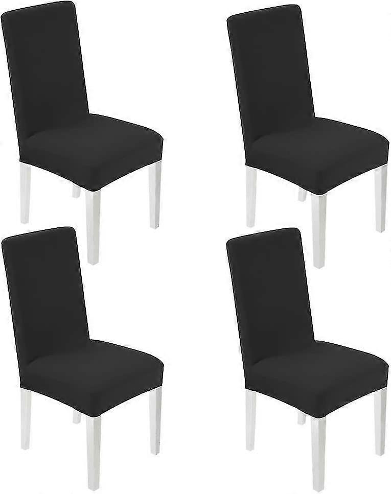 4 X Universal Chair Cover Stretch And Washable Dining Chair Covers With Elastic Band (black)