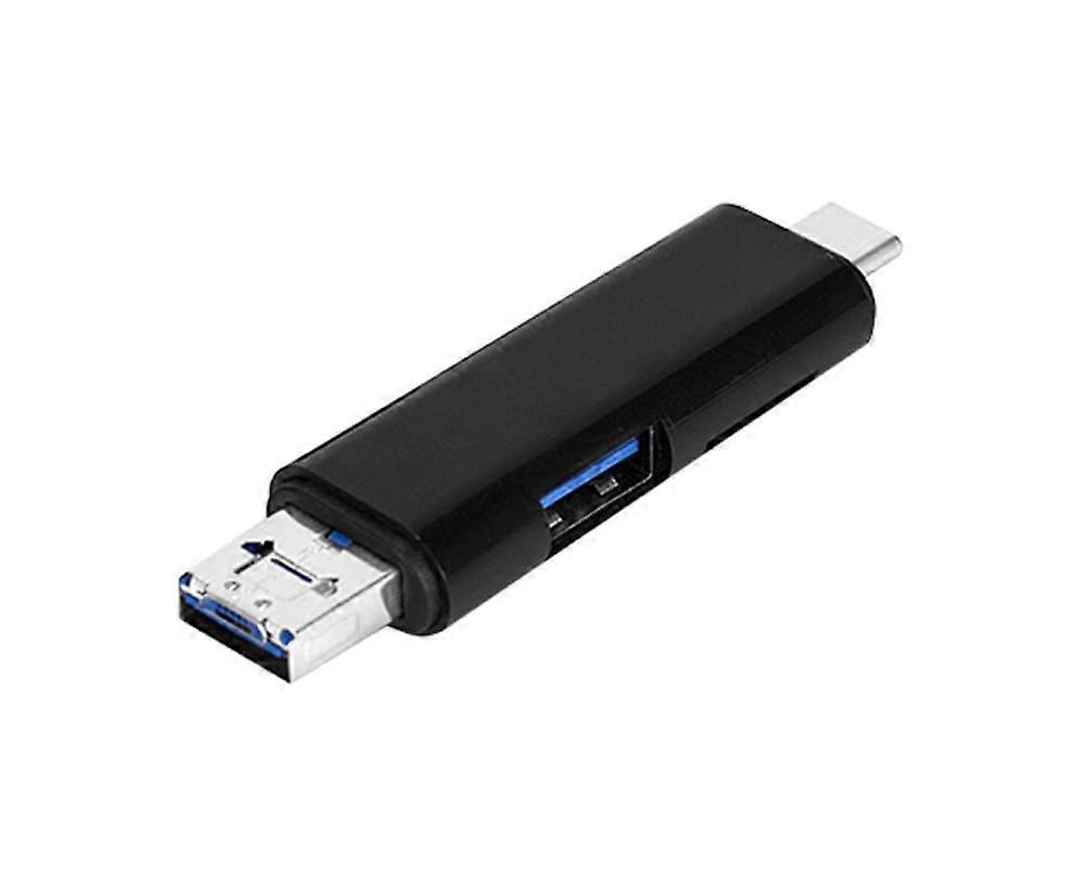 Multifunctional Micro USB 2.0 Type-C TF Security Digital Card Reader OTG Adapter - Black
