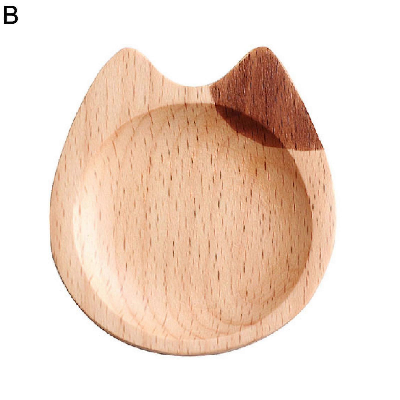 Exquisite Sauce Dish Comfortable Touch Wooden Cartoon Cat Shaped Dipping Bowl for Desktop KAESI