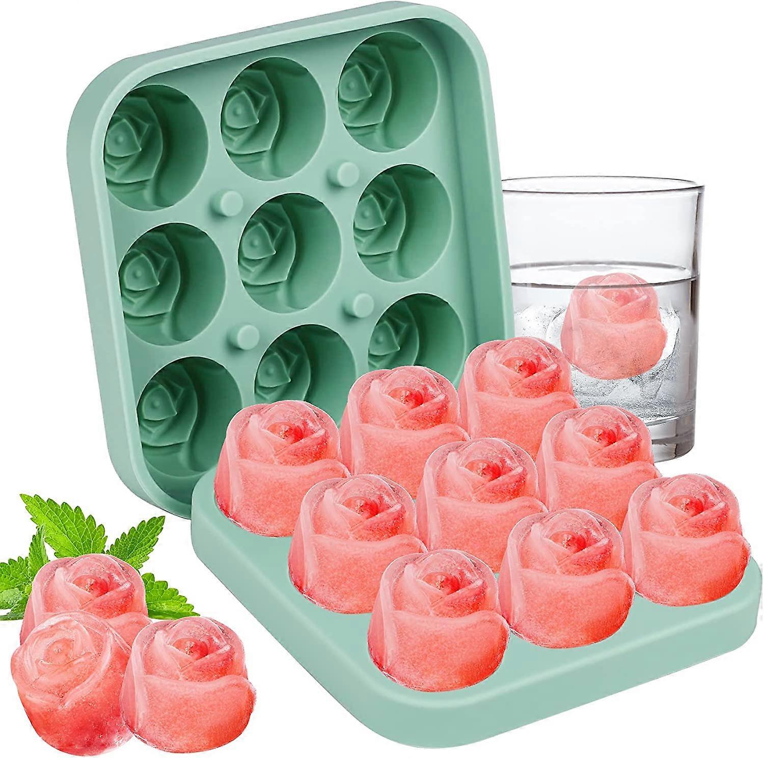 Silicone Ice Cube Tray with Lid 9-Cavity Rosette Ice Cube Molds (Green)