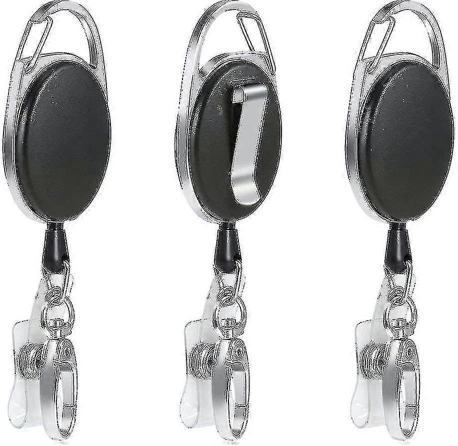 Keychain Pull Cable Retractable Keychain Document Easy Pull Buckle Lanyard Anti-lost Device (3 Pieces, Black)
