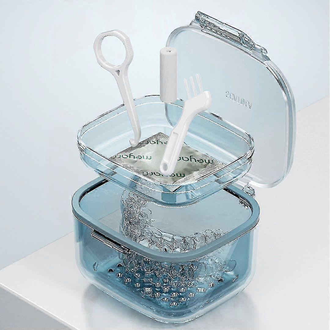 Denture Bath Case Cup Box Holder Storage Soak Container With Strainer, Denture Cup, Retainer Case, False Teeth Storage Box Holder(blue)