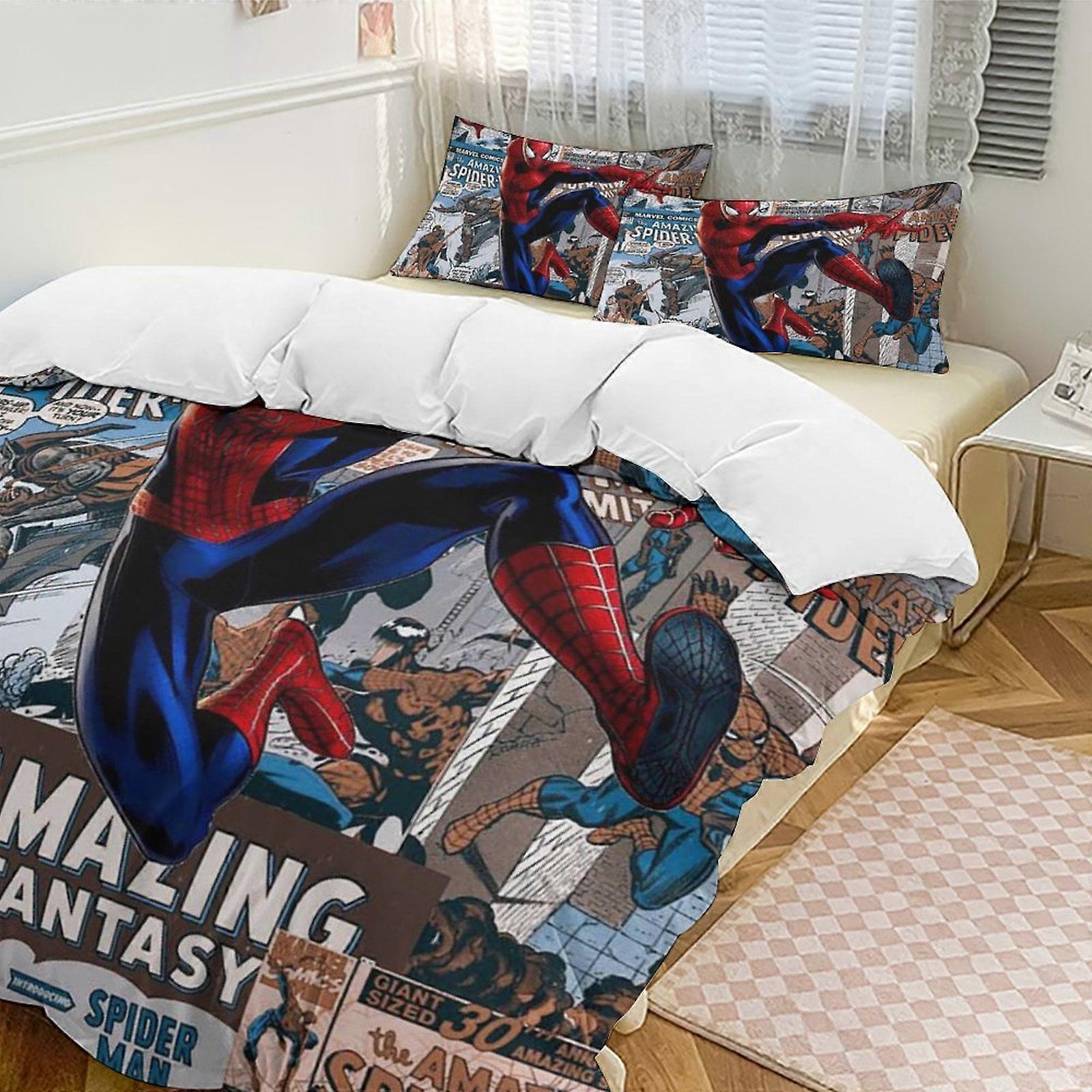 Zm583 Spider-Man 3-Piece Twin Bed Set - Includes 1 Single Quilt And 2 Pillow Cases Bedding - Fade Resistant Microfiber Lc583