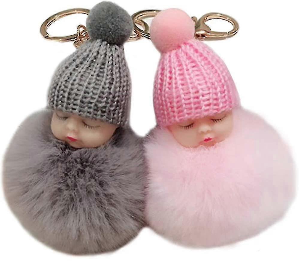 Porte-clés Mignons bébés endormis Moelleux Cheveux Ball En Peluche Trousseau