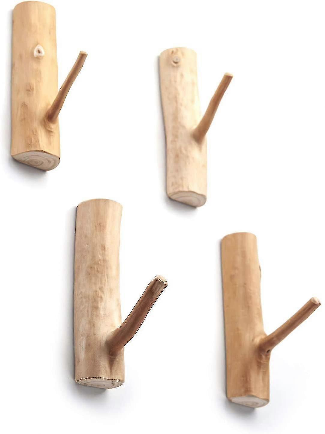 Perfect Wood Tree Branch Wall Hooks, Wall Mounted Wooden Coat Hooks, Rustic Decorative Adhesive Hooks, Key Holder, Towel Rack, Pack Of 4 (width 2.5cm-