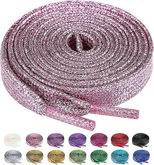 2 Pairs Flat Glitter Shiny Metallic Shoe Laces, Colorful Sequin Shoelaces-120cm
