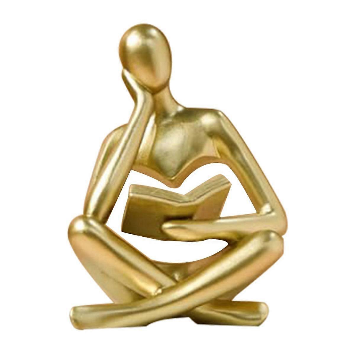 Thinkers Sculptures,Gold Thinkers Resin Statue Reading Ornament,Thinkers Sculpture Decoration, Modern Book Decor B