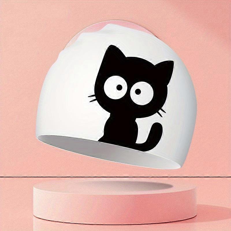 1pc Cute Cat Print Children's Swimming Cap, High Elastic Silicone Waterproof Comfortable Swimming Cap