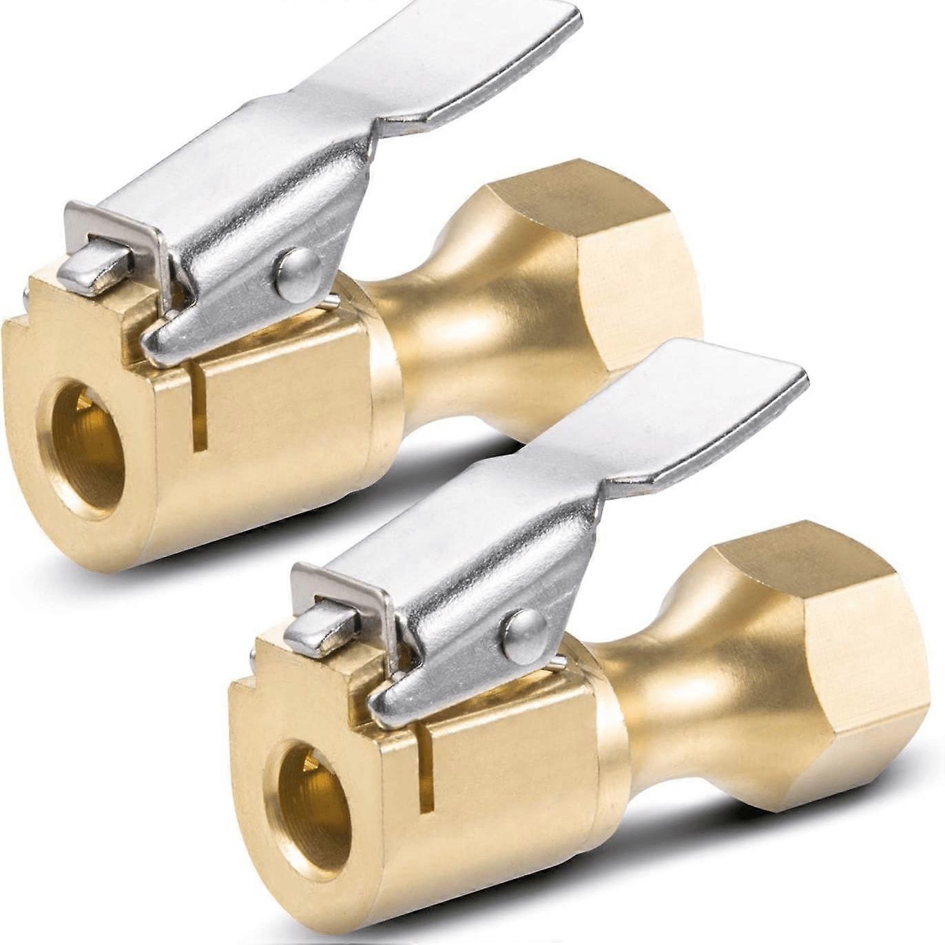 2pcs Air Chuck For Car Tires, Heavy Duty Open Flow Lock On Tire Chuck With Clip For Inflator, Gauge Compressor Accessories, Yellow