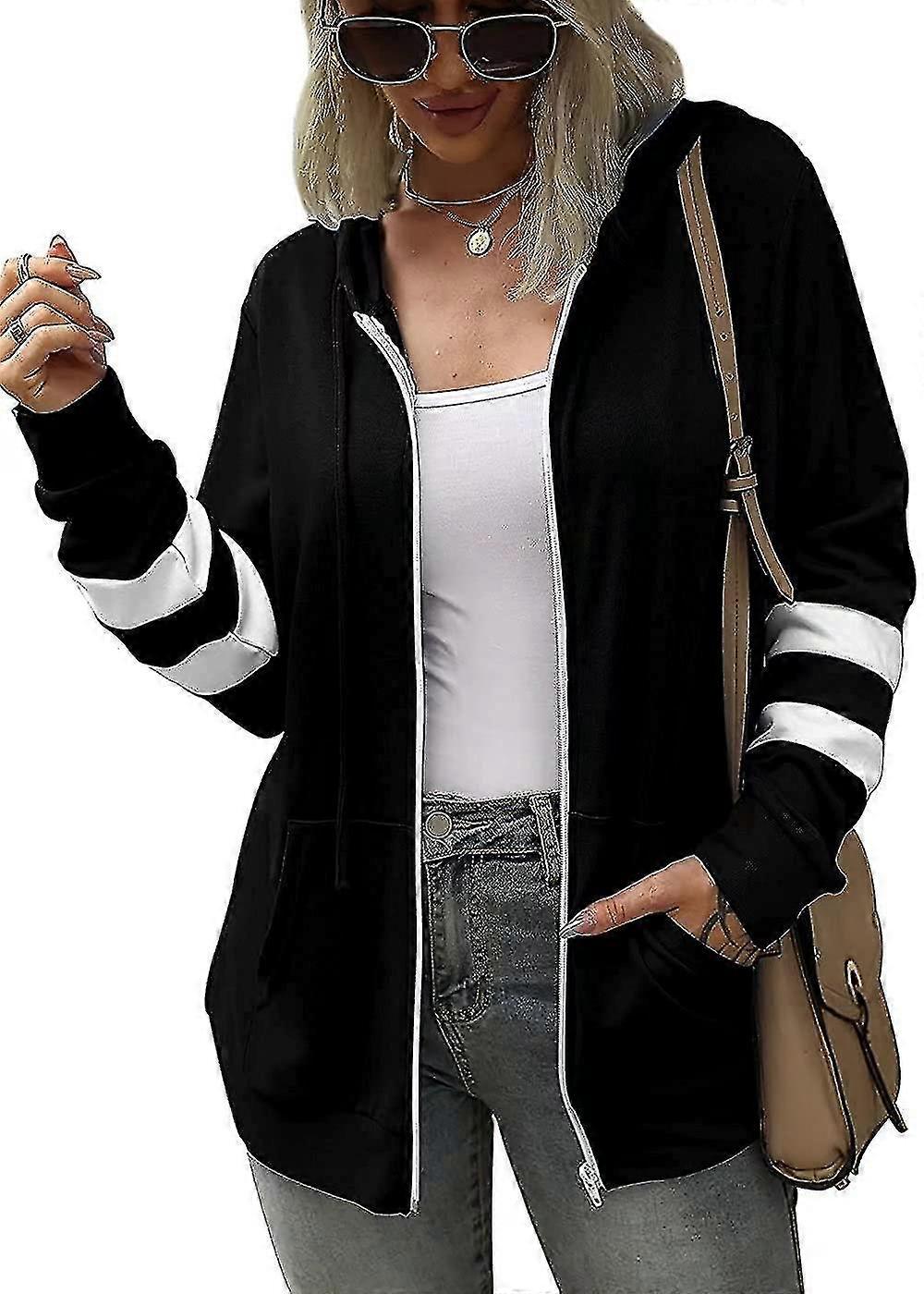 Naisten raidallinen pitkähihainen huppari takki neuletakki taskuilla