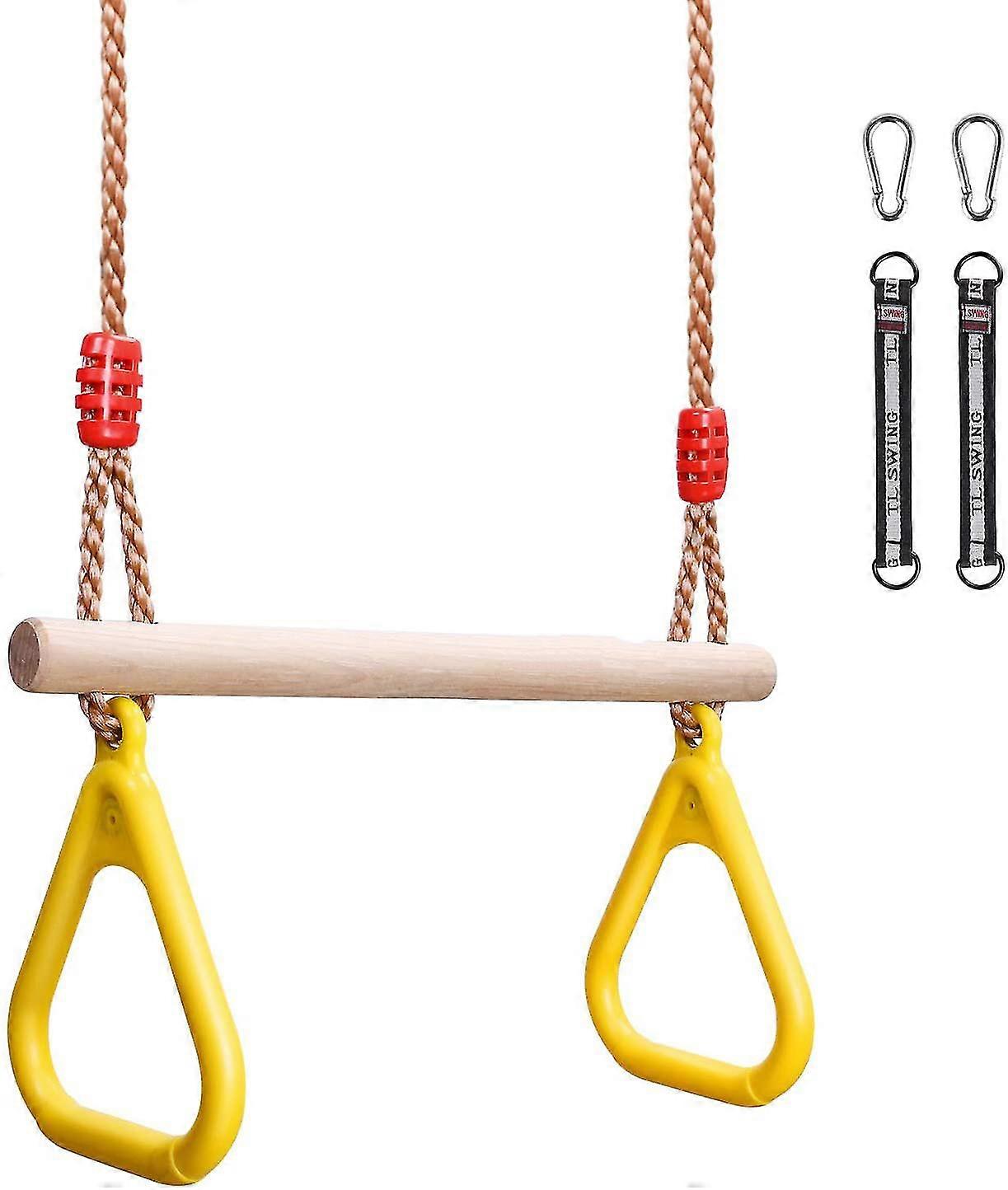 Trapezoidal Multi-function Swing - Children's Wood Swing With Gymnastic Rings (120kg Load)