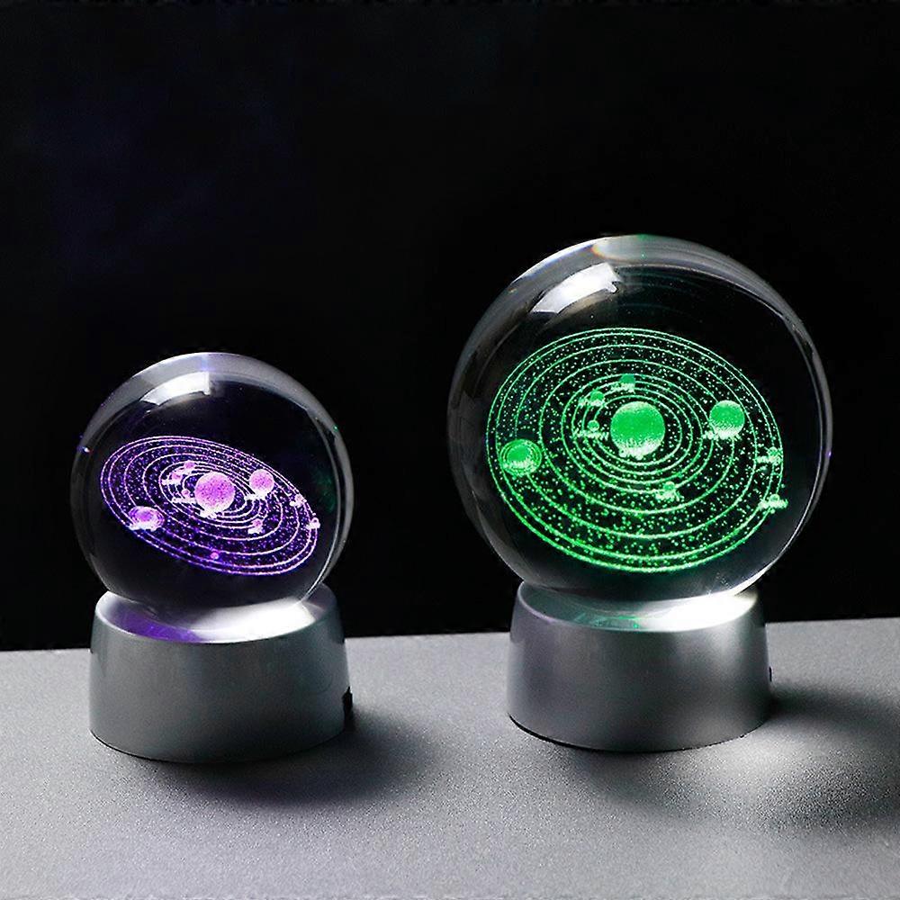 60 / 80mm lasergraveret 3D solsystem krystalkugle miniature planeter model led lys kugle glas globe indretning