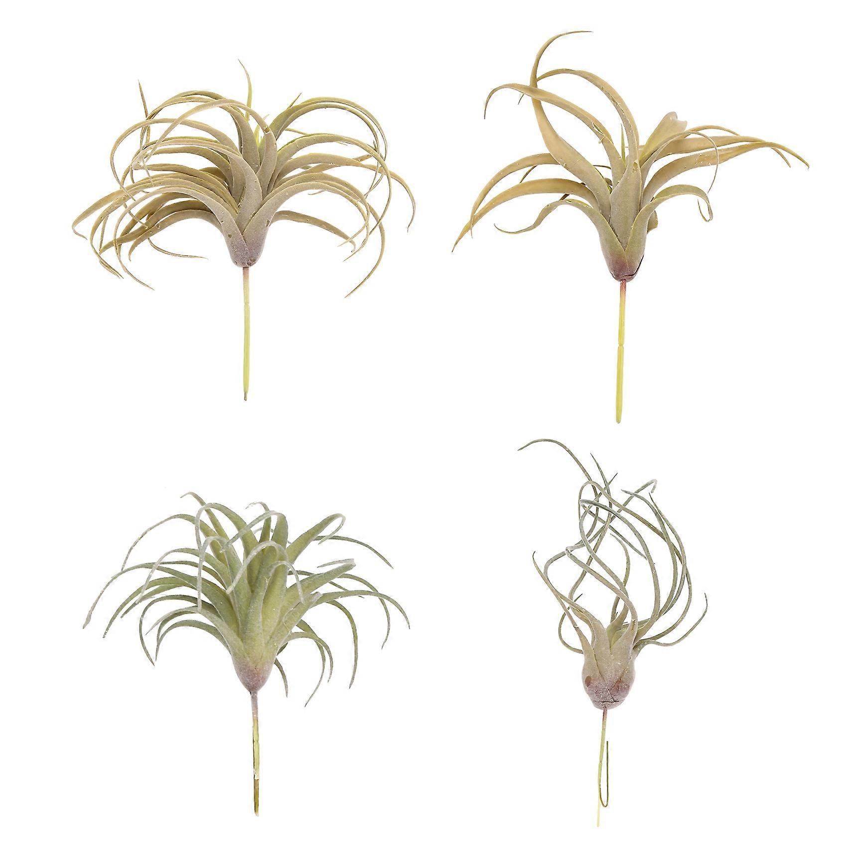 4Pack Artificial Grass Air Plants Flowers Faux Flocking Tillandsia Bromeliads Home Garden Decor