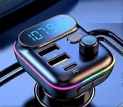 Car Bluetooth 5.0 FM Transmitter Dual USB QC3.0 PD Type C Car Charger Ambient light Handsfree Mp3 Music Player Support TF Card