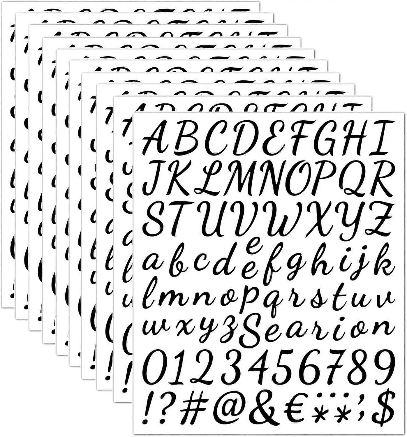 760pcs 10 Sheets Self Adhesive Vinyl Letters Numbers Kit, (black) Cursive Mailbox Numbers