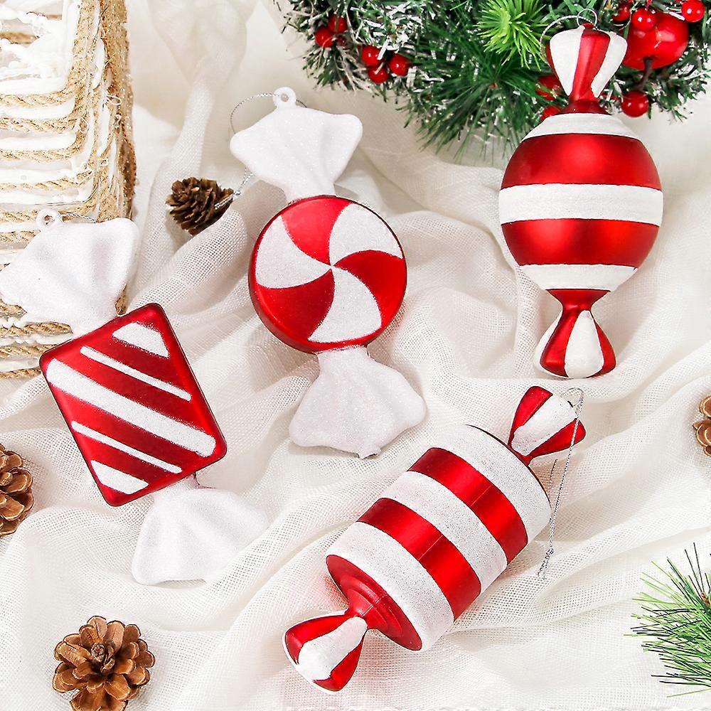 4PCS Christmas Decorations PVC Painted Glitter Candy Pendant 16CM Christmas Tree Decorations Party Decorations