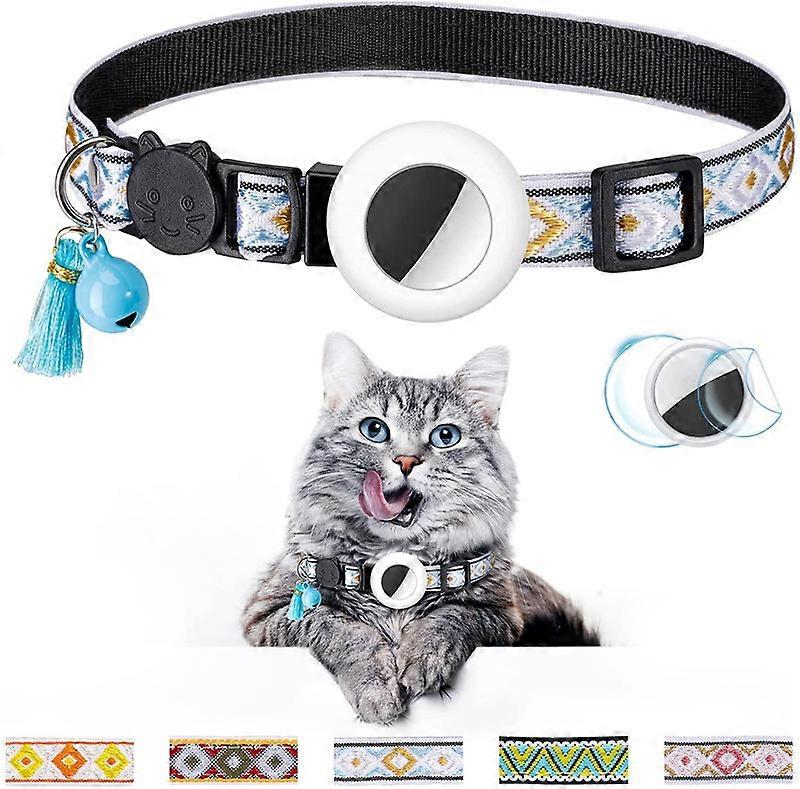 Cat Collar (S,White),Cat Collar with Bell Airtag Cat Collar Waterproof Airtag Holder Safety Buckle,Anti Strangling Cat Collar,Personalized Cat Collar