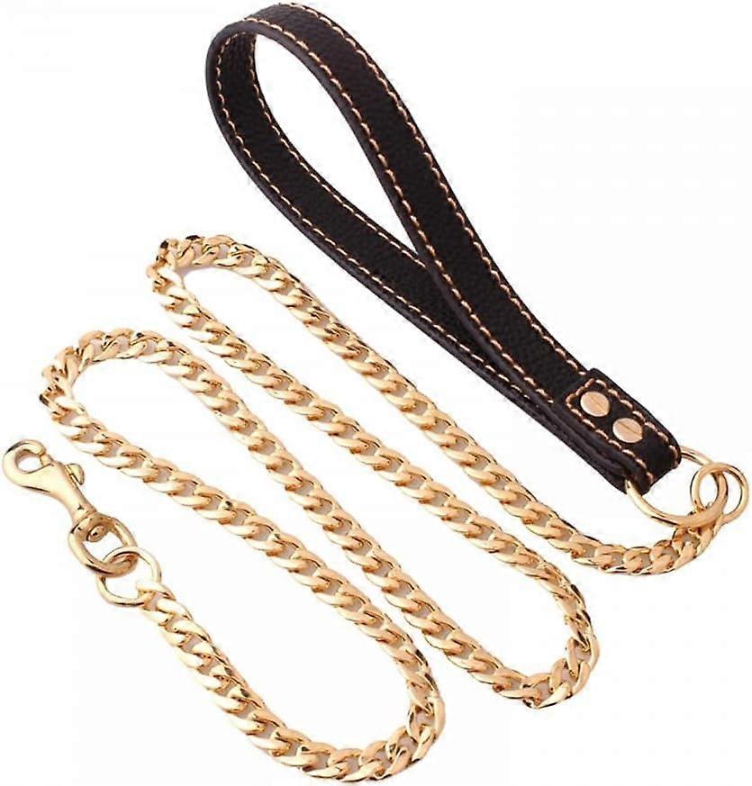 Pet Leads, 4ft 360 Rotating Gold Chain Leash for Medium Large Dogs Training Walking (withstand 132lbs Tension)