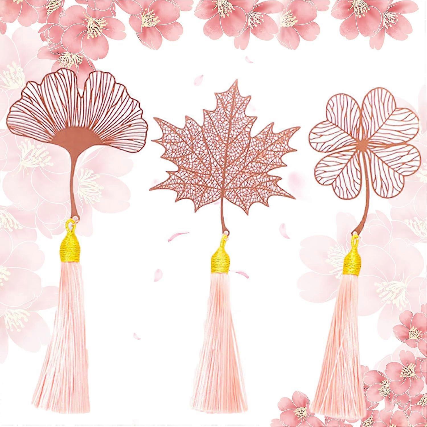 3Pack Metal Leaf Bookmarks, Tassel Bookmarks
