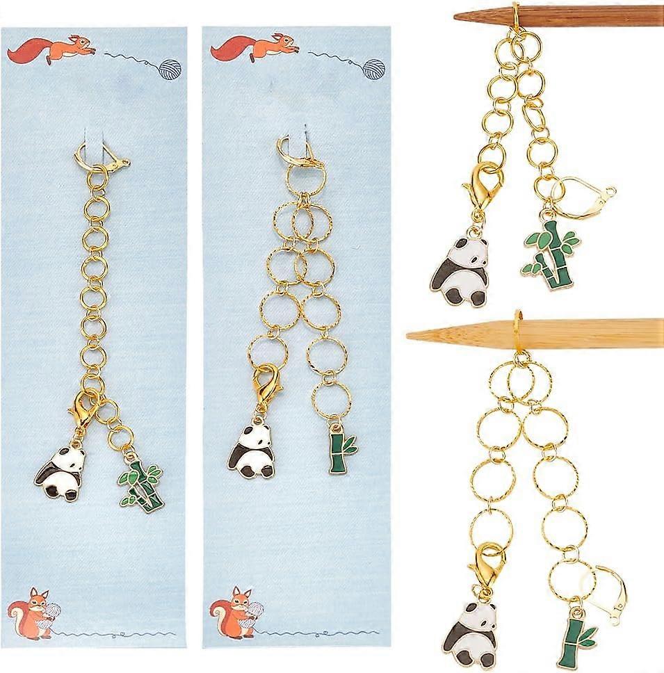 2 Pcs Panda Knitting Row Counter Chains 2 Pcs Bamboo Stitch Markers Row Counting Accessories with Iron Linking Ring for Sewing Knitting Crochet Tracki