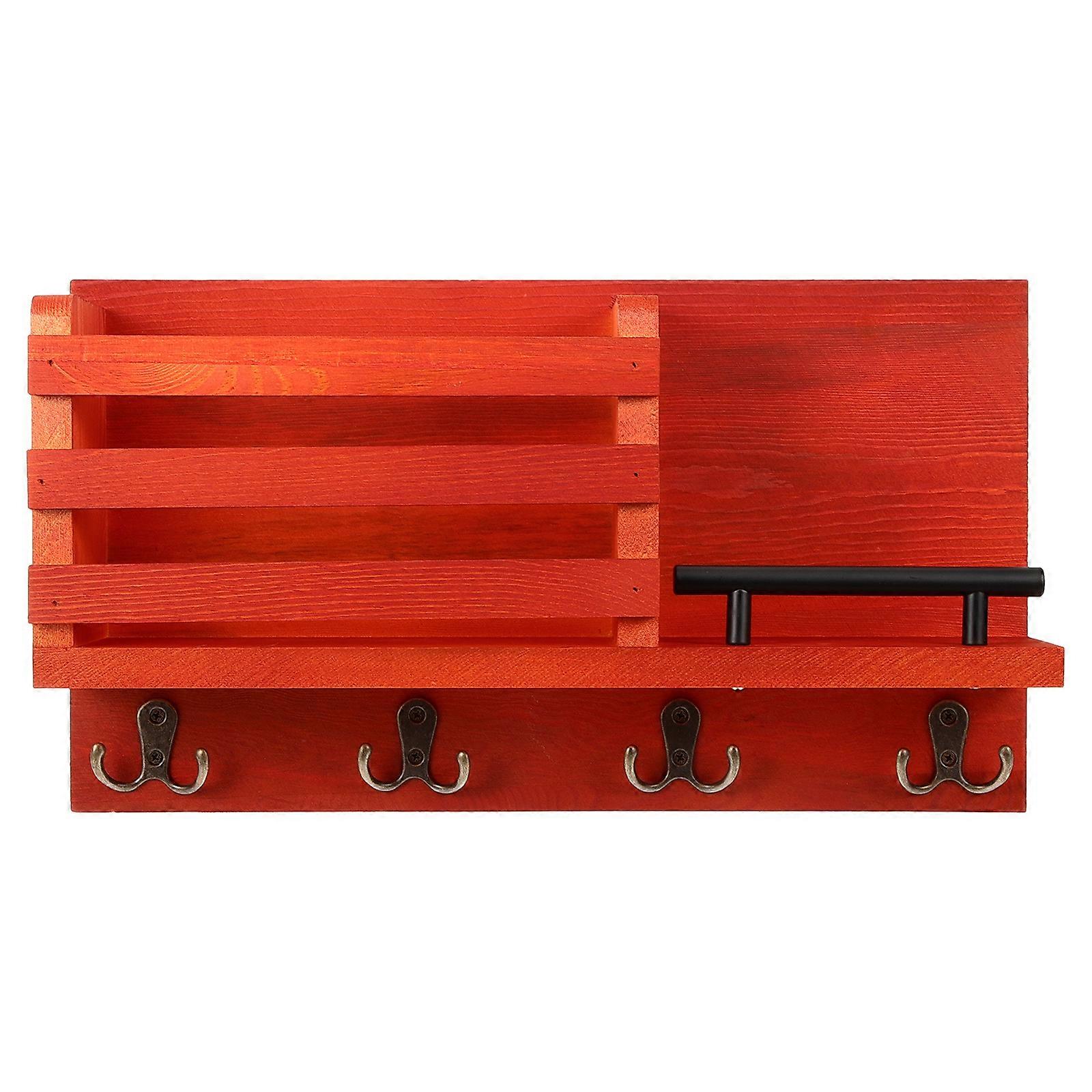 Wooden Wall Shelf with Hooks Multi-functional Wall Shelf Wooden Floating Shelf Mail Keys Holder