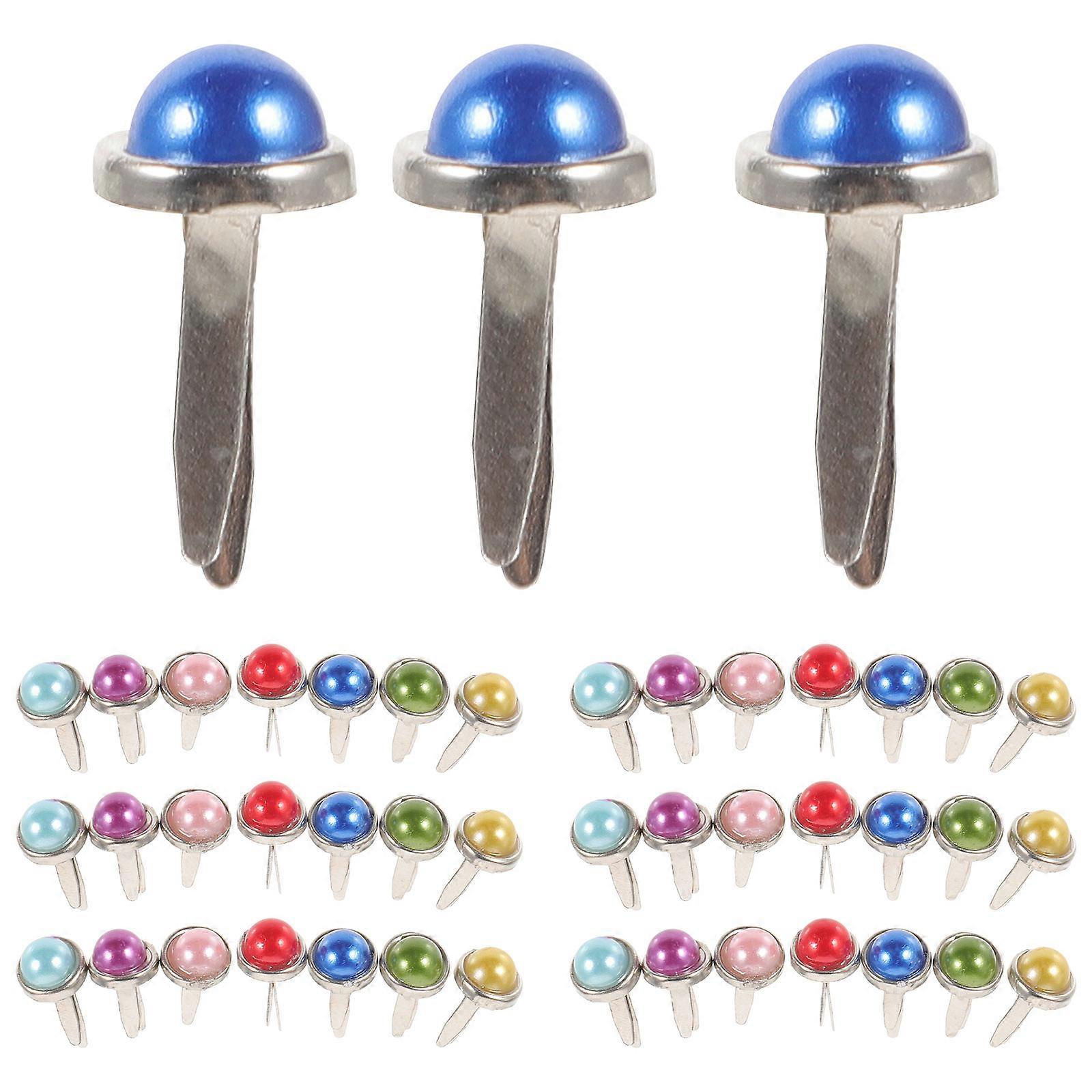 50pcs Mini Brads Metal Pearl Brads Paper Fasteners for Scrapbooking Crafts Making Stamping and DIY - 6x13mm (Assorted Colors)