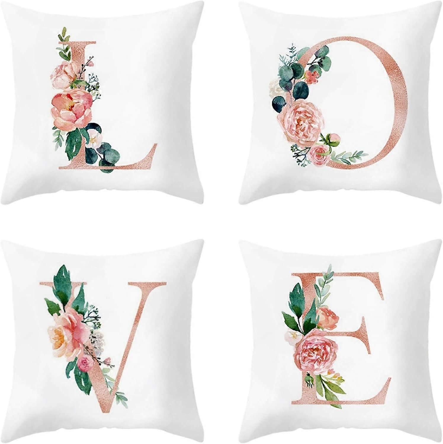 Set of 4 Decorative Pillow Cases 45x45 cm, Alphabet Pillow Cases Square Pillow Case Polyester Microfiber Pillow Cases