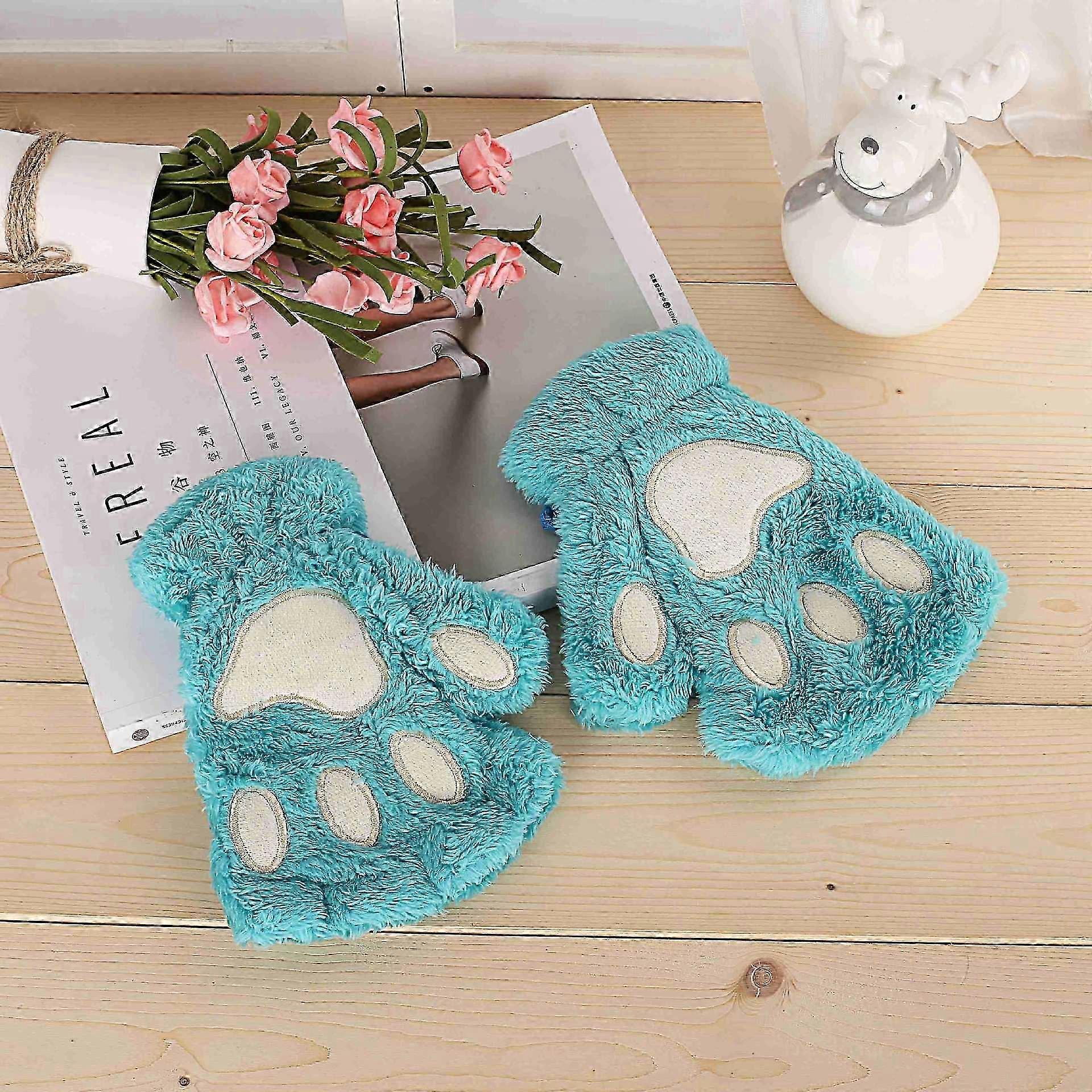 Lovely Cat Claw Paw Gloves Plush Mittens Plush Leisure Bear Cat Half Finger