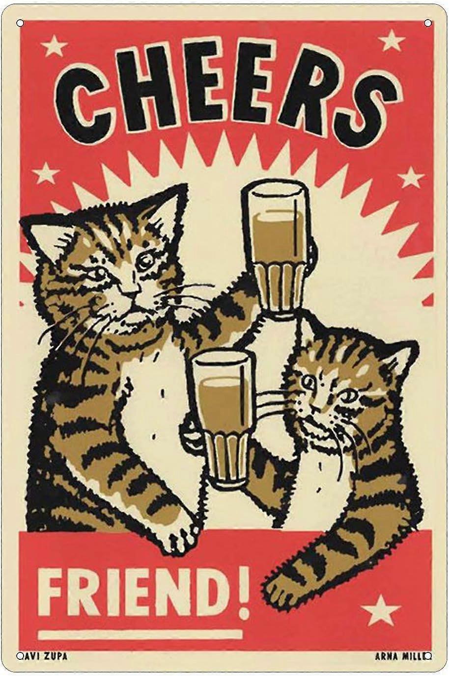 面白い猫ビンテージルックカスタムメタルサインバーカフェヤードサインハウスサインアートデコレーションアイアンペインティング8x12インチ