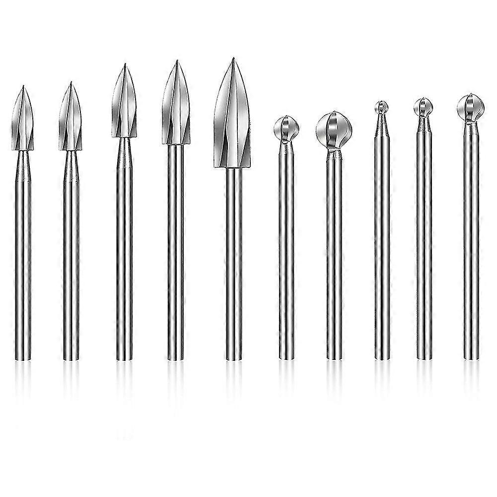 10 Pieces Wood Carving Bits Engraving Drill Accessories Shank Round Nose Cove For Carving Drill Bit