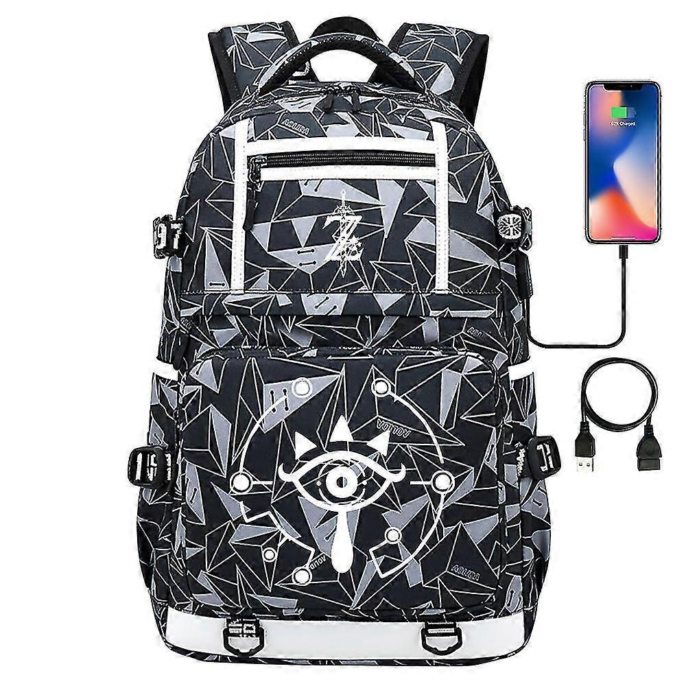 Zelda-link Print rygsæk til teenagere, studerende, mænd, kvinder - skoletaske, bogtaske; Kausal USB-opladningsport, rejsetasker til bærbar computer - Mochila