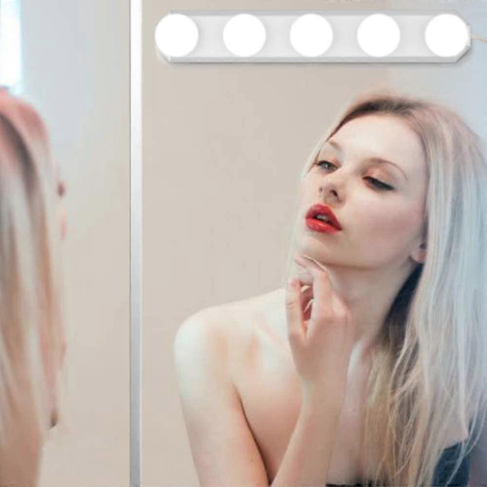 LED spejllampe - 5 LED-pærer - Hollywood-stil - Makeuplampe - Dæmpbar - USB - Til kosmetisk spejl